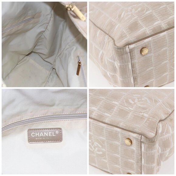 CHANEL New Travel Line Tote Bag Nylon Beige Gold CC - Picture 13 of 16
